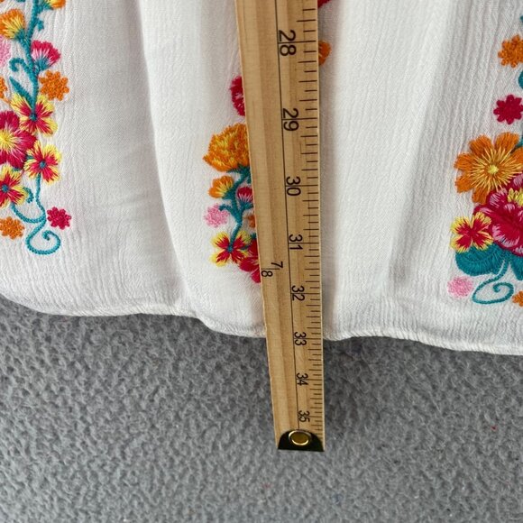 Savanna Jane Dress Womens Medium White Multi Embroidered Floral Shift Gauzy Mini - Picture 8 of 11